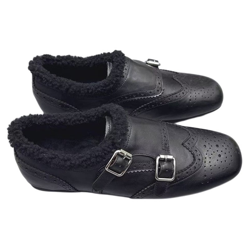 Damen elegante Mokassins mit warmem Fleecefutter und modischen Schnallen R&B