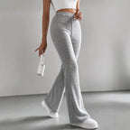 Damen Bequeme weit geschnittene Ripp-Hose mit hohem Bund