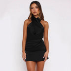 Damen Elegantes Halter Minikleid mit raffinierter Raffung R&B
