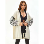 Damen Langer Strickcardigan mit Leopardenmuster und Knopfdetails