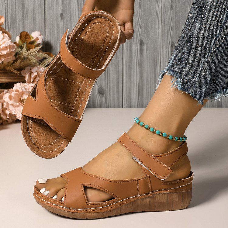 Damen Wedge-Sandalen mit verstellbarem Klettverschluss und anatomischem Fußbett R&B