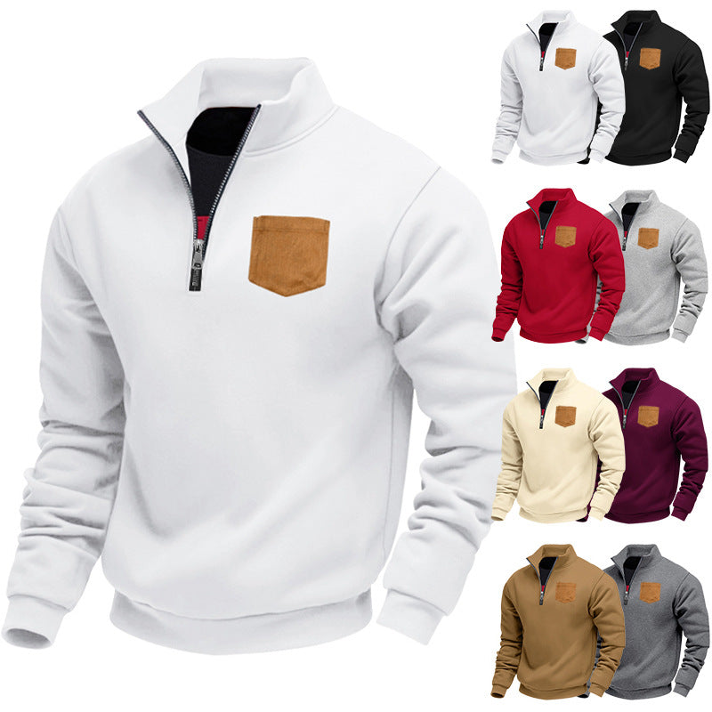 Herren Fleece-Pullover mit hohem Kragen und praktischer Brusttasche R&B
