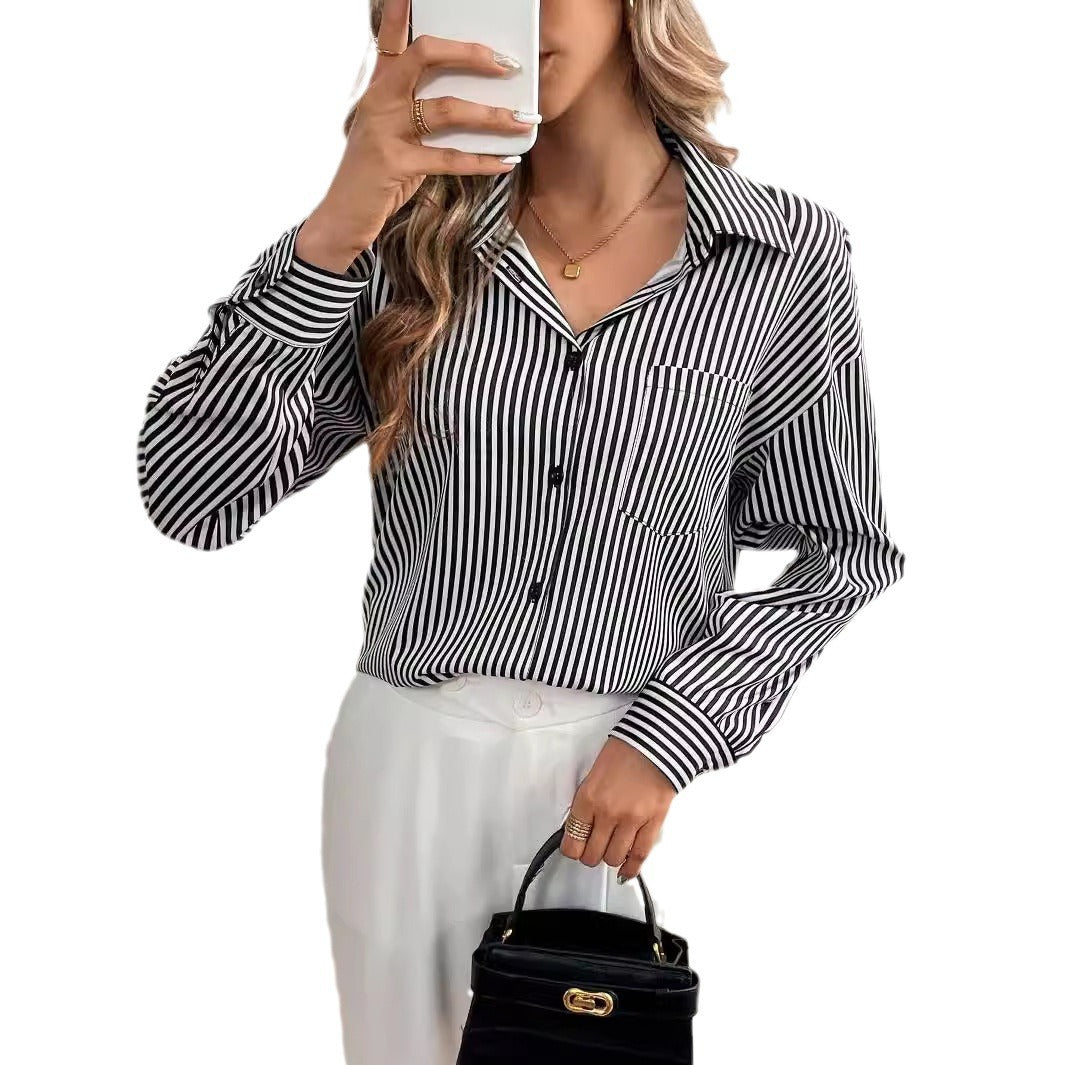 Damen gestreifte Bluse mit tiefer Rückenausschnitt und Schleifen-Detail R&B