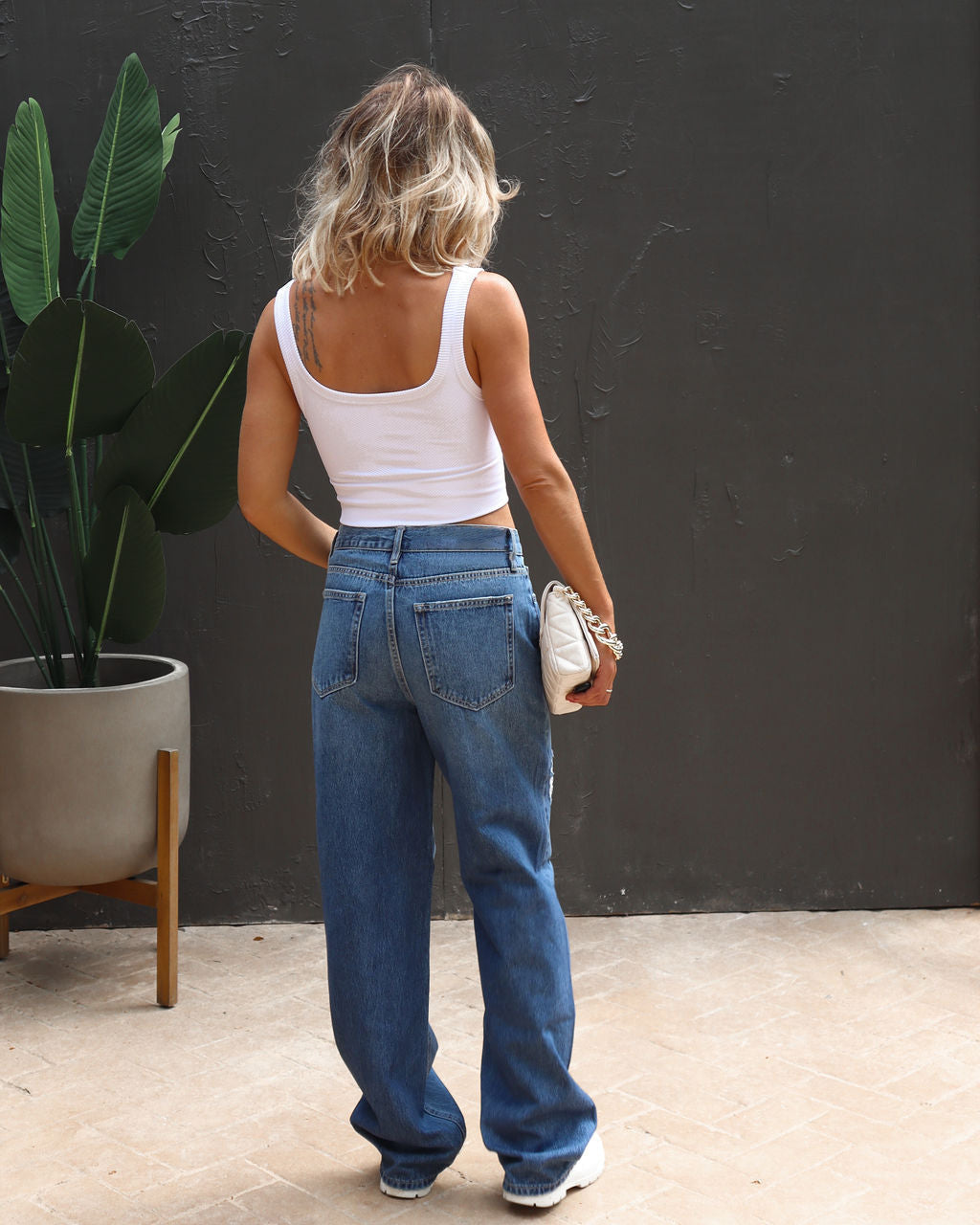 Damen lässige Boyfriend Jeans im Vintage-Stil mit auffälligen Rissen R&B