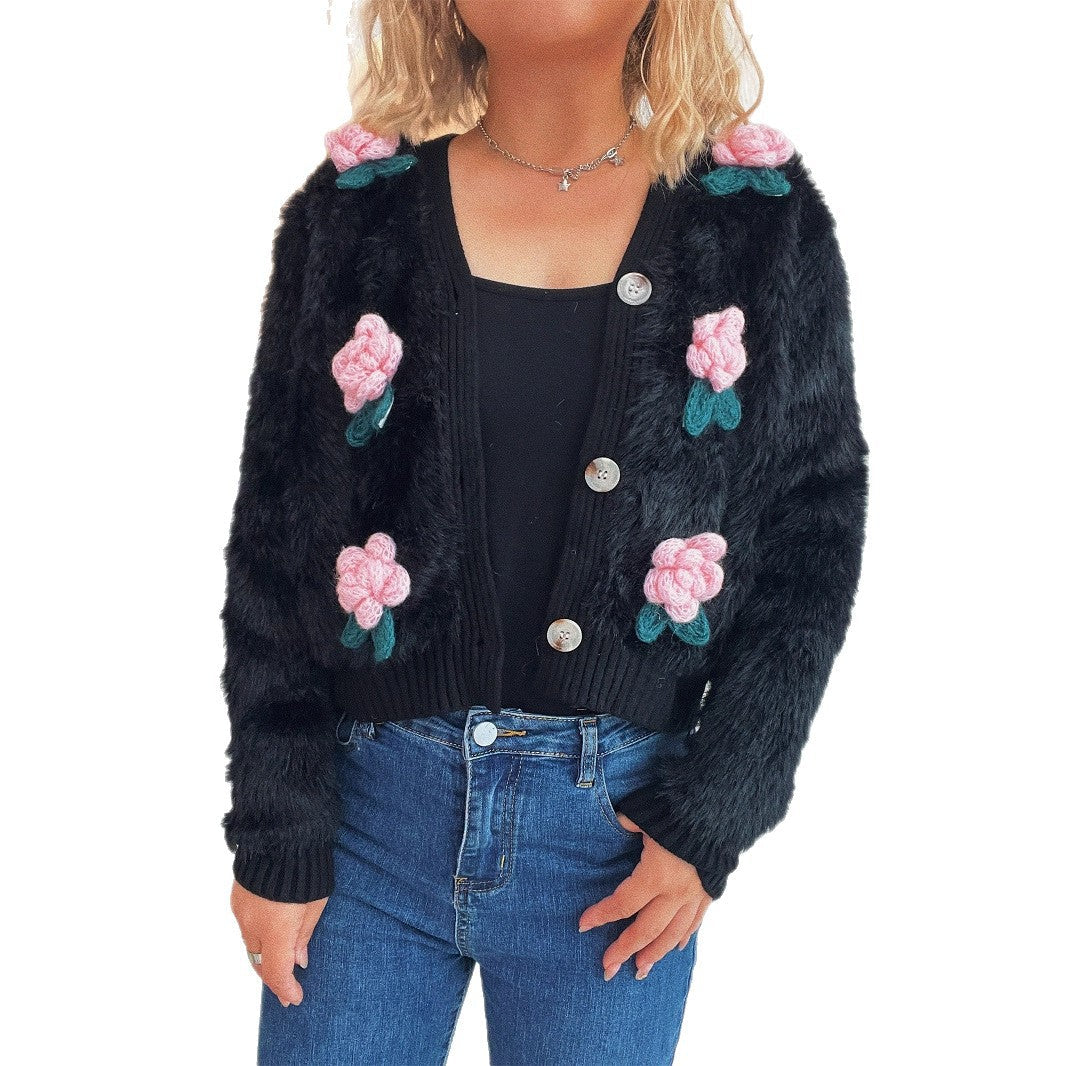 Damen Strickjacke mit floralen Applikationen und weichem Material R&B