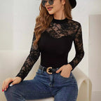 Damen Elegantes Longsleeve-Oberteil mit romantischer Spitze R&B