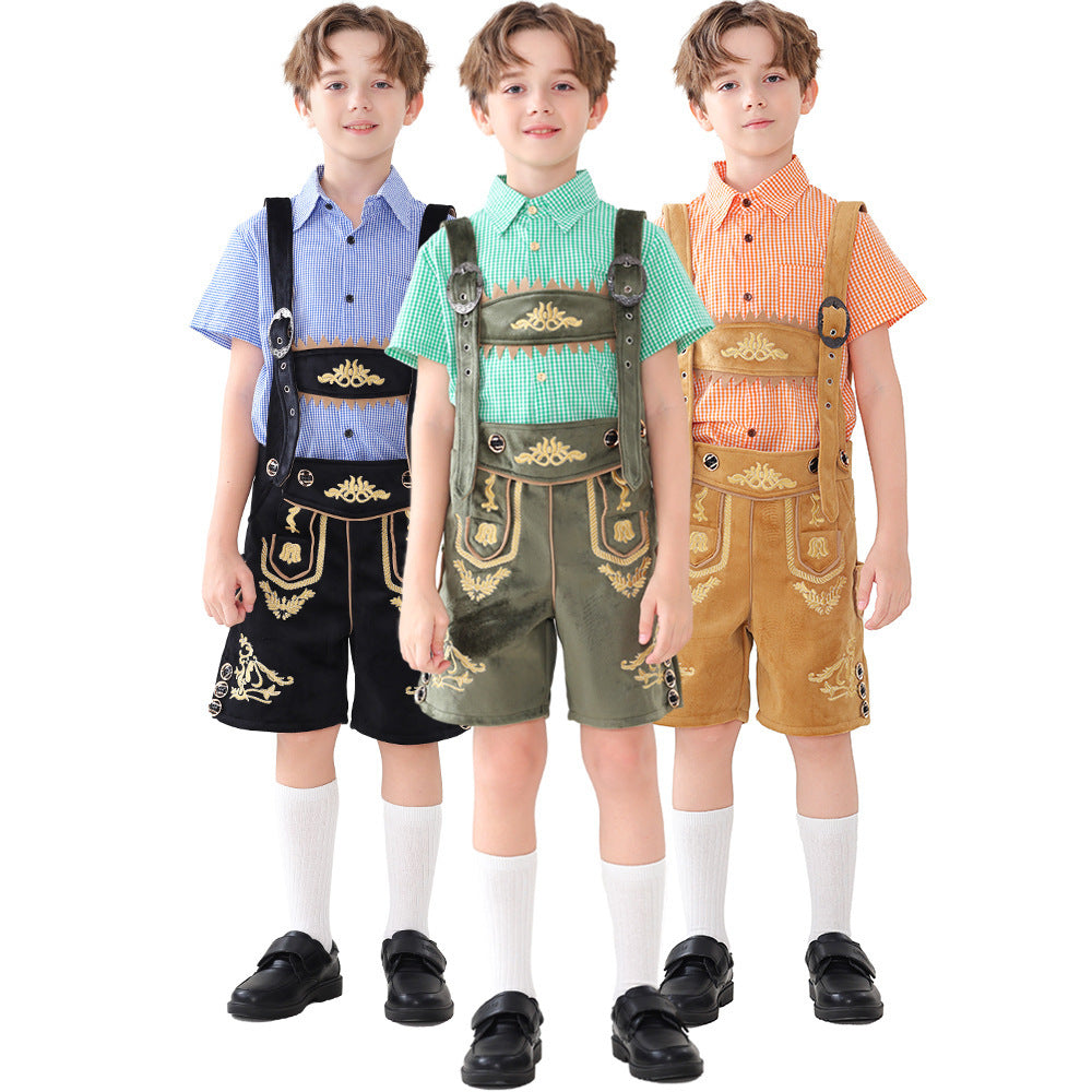 Unisex nan traditionelle Kinderlederhose mit verstellbaren Hosenträgern und aufwendiger Stickerei R&B