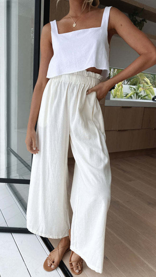 Damen Hochtaillierte Palazzo-Hose mit elastischem Bund und seitlichen Taschen R&B
