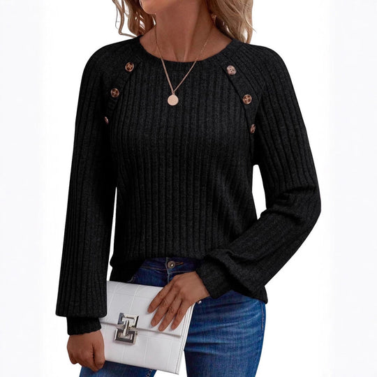 Damen Pullover mit dekorativen Knöpfen und strukturiertem Rippdesign R&B