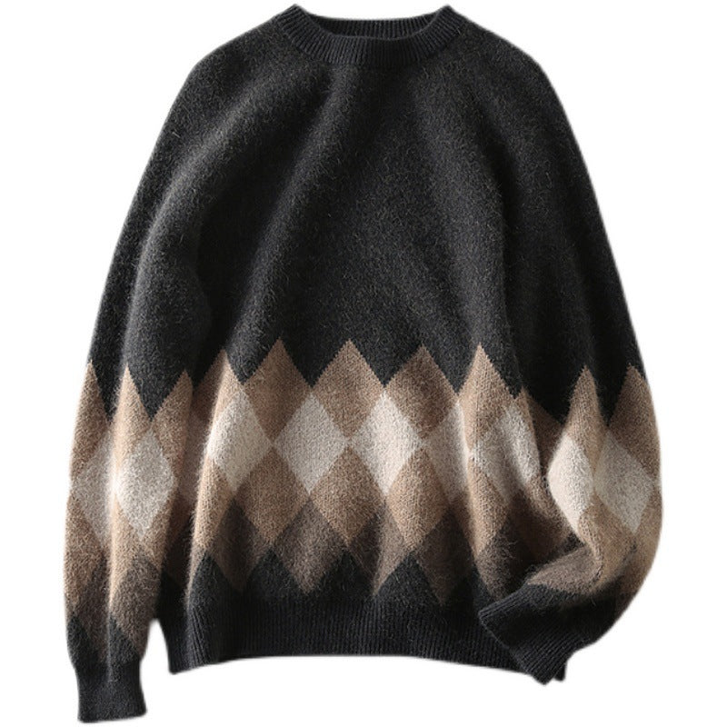 Damen lässiger Strickpullover mit modernem Rhombenmuster und weichem Material R&B