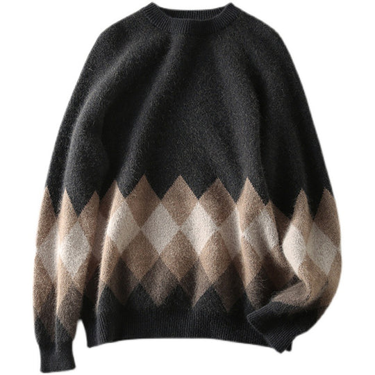 Damen lässiger Strickpullover mit modernem Rhombenmuster und weichem Material R&B