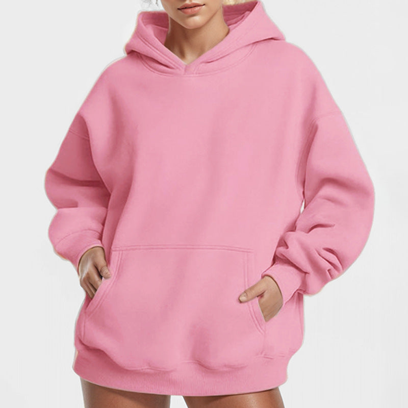 Damen Lockere Kapuzenpullover aus weichem Fleece mit Kängurutasche R&B