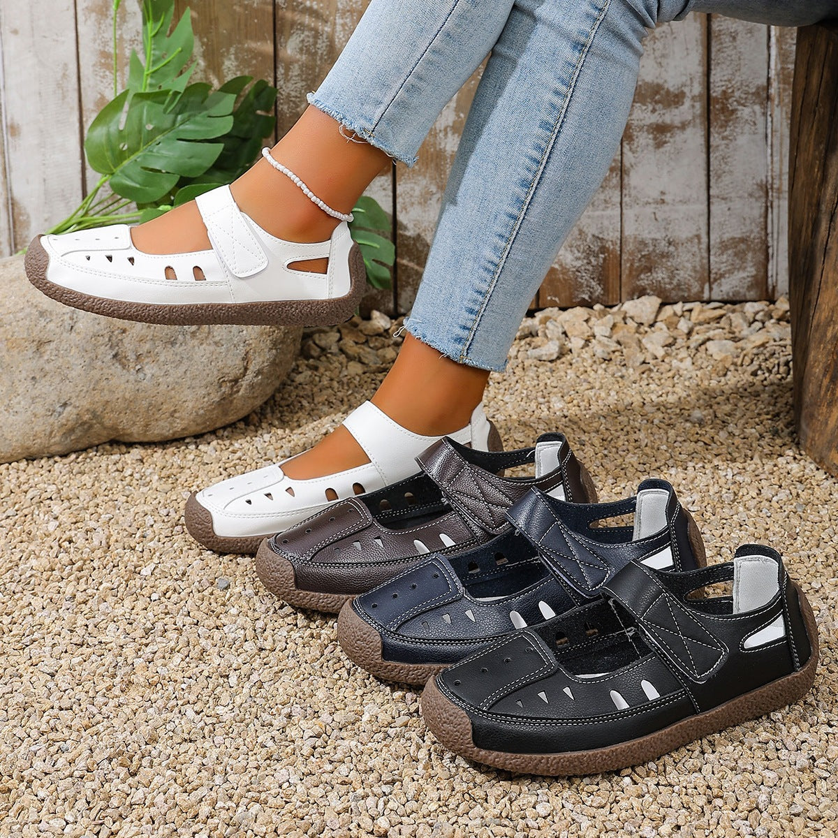 Damen Atmungsaktive Sandalen mit verstellbarem Klettverschluss und rutschfester Sohle R&B