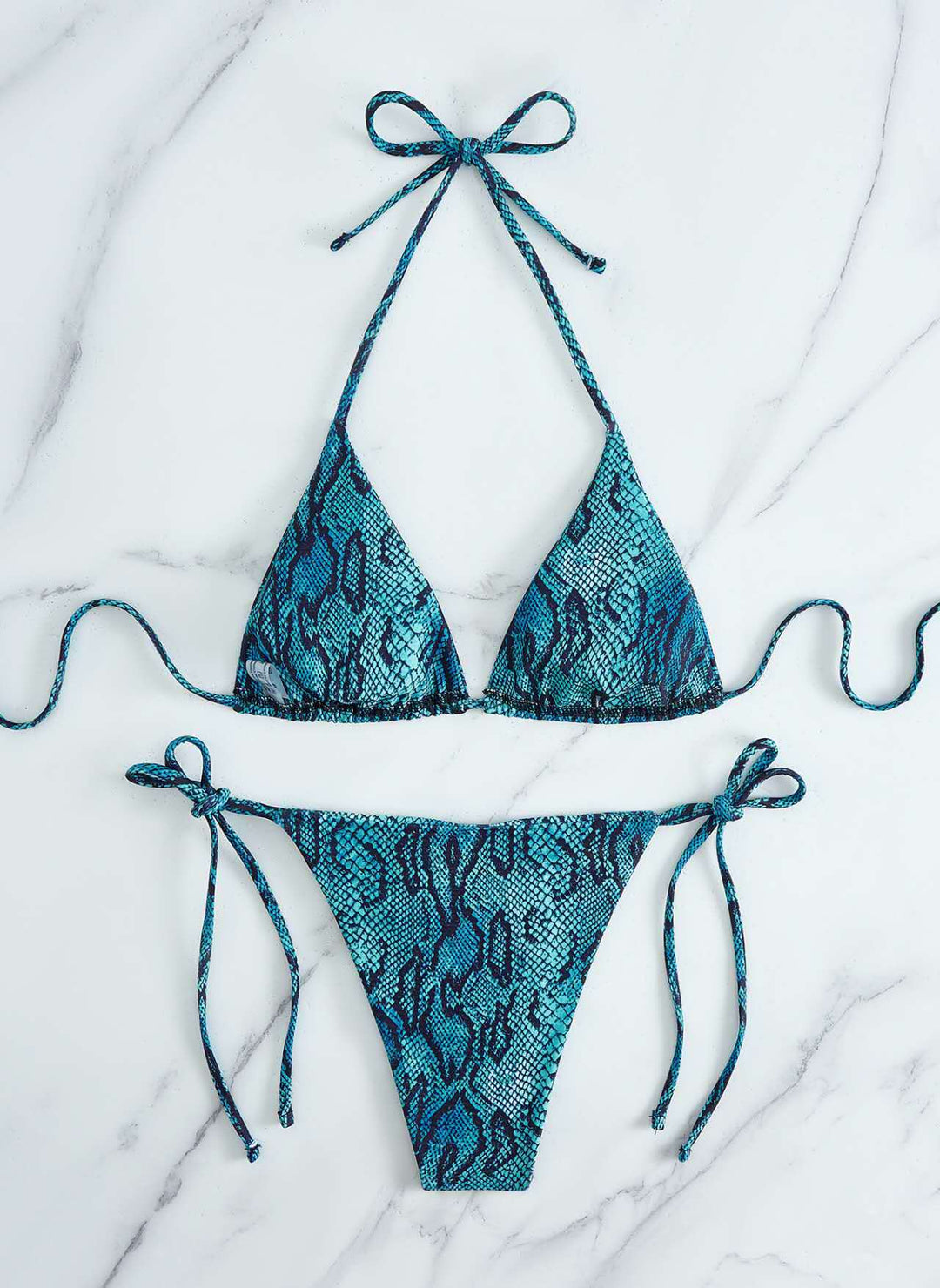 Damen Triangel-Bikini mit Schlangenprint und verstellbaren Trägern R&B