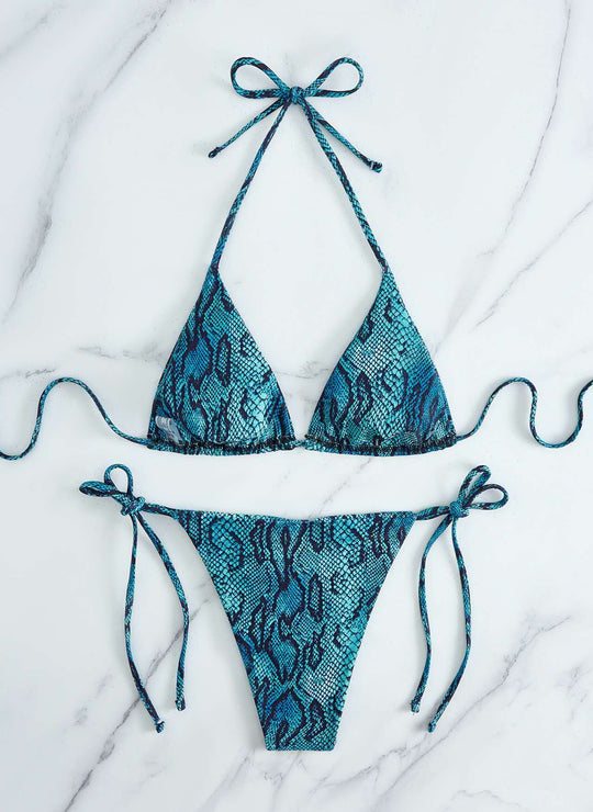 Damen Triangel-Bikini mit Schlangenprint und verstellbaren Trägern R&B