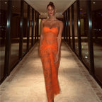 Damen Spitzen-Maxikleid mit herzförmigem Ausschnitt und raffinierten Details R&B