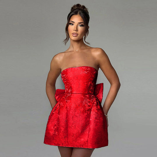Damen schulterfreies Cocktailkleid mit elegantem Schleifendetail R&B