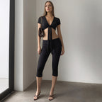Damen modisches Crop-Top mit BindR&Band und figurbetonten Leggings R&B