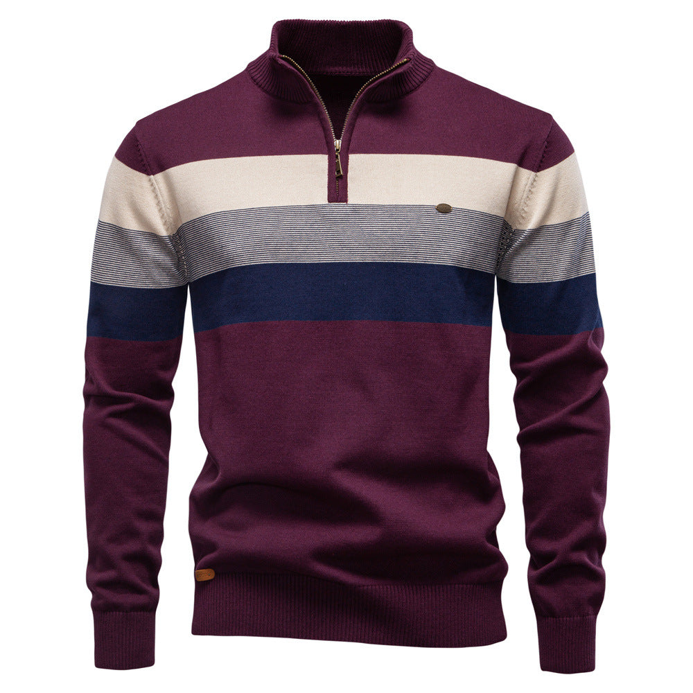 Herren Strickpullover mit modischem Stehkragen und feinen Streifen R&B