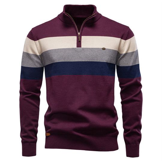Herren Strickpullover mit modischem Stehkragen und feinen Streifen R&B