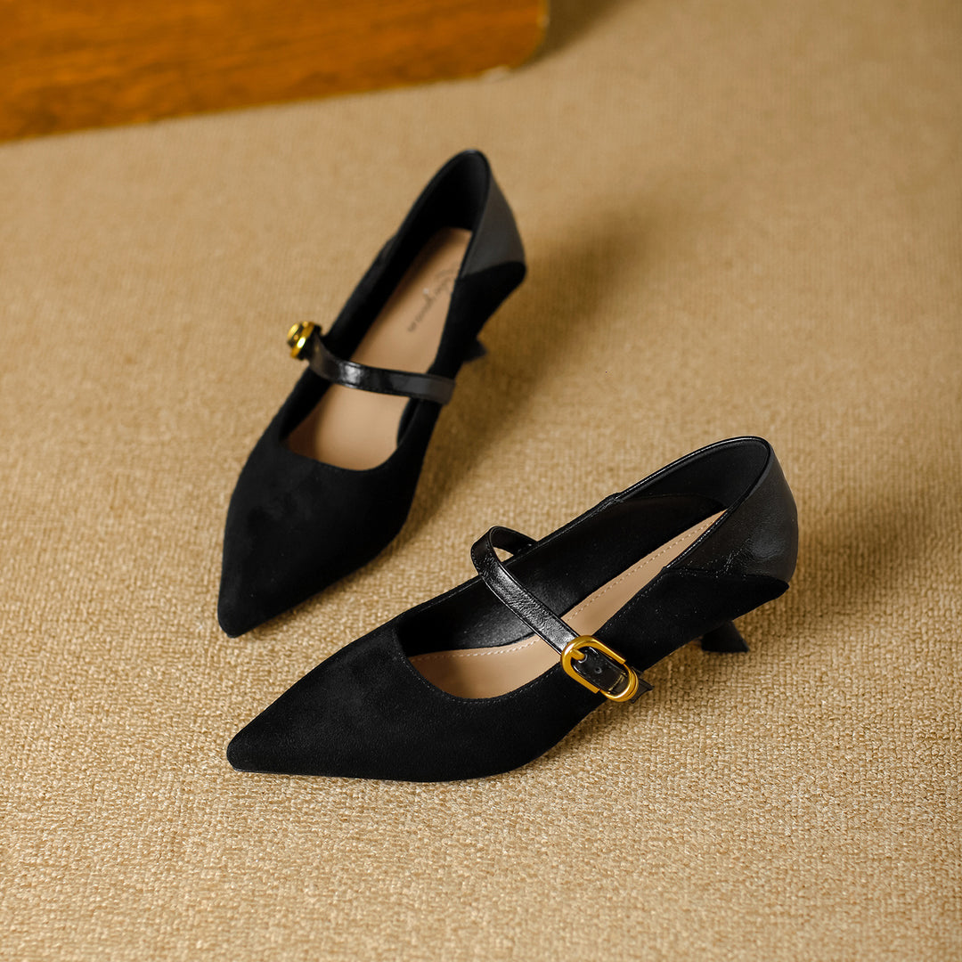 Damen Elegante Mary Jane Pumps mit dekorativem Riemen und niedrigem Absatz R&B