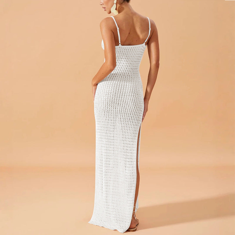 Damen Elegantes Maxikleid mit tiefem V-Ausschnitt und seitlichen Schlitzen R&B