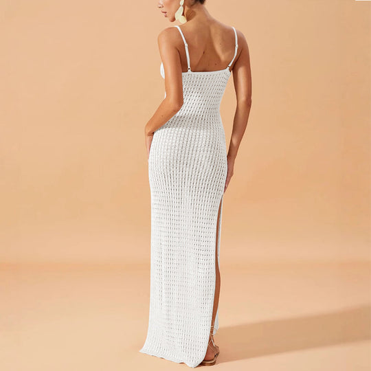 Damen Elegantes Maxikleid mit tiefem V-Ausschnitt und seitlichen Schlitzen R&B