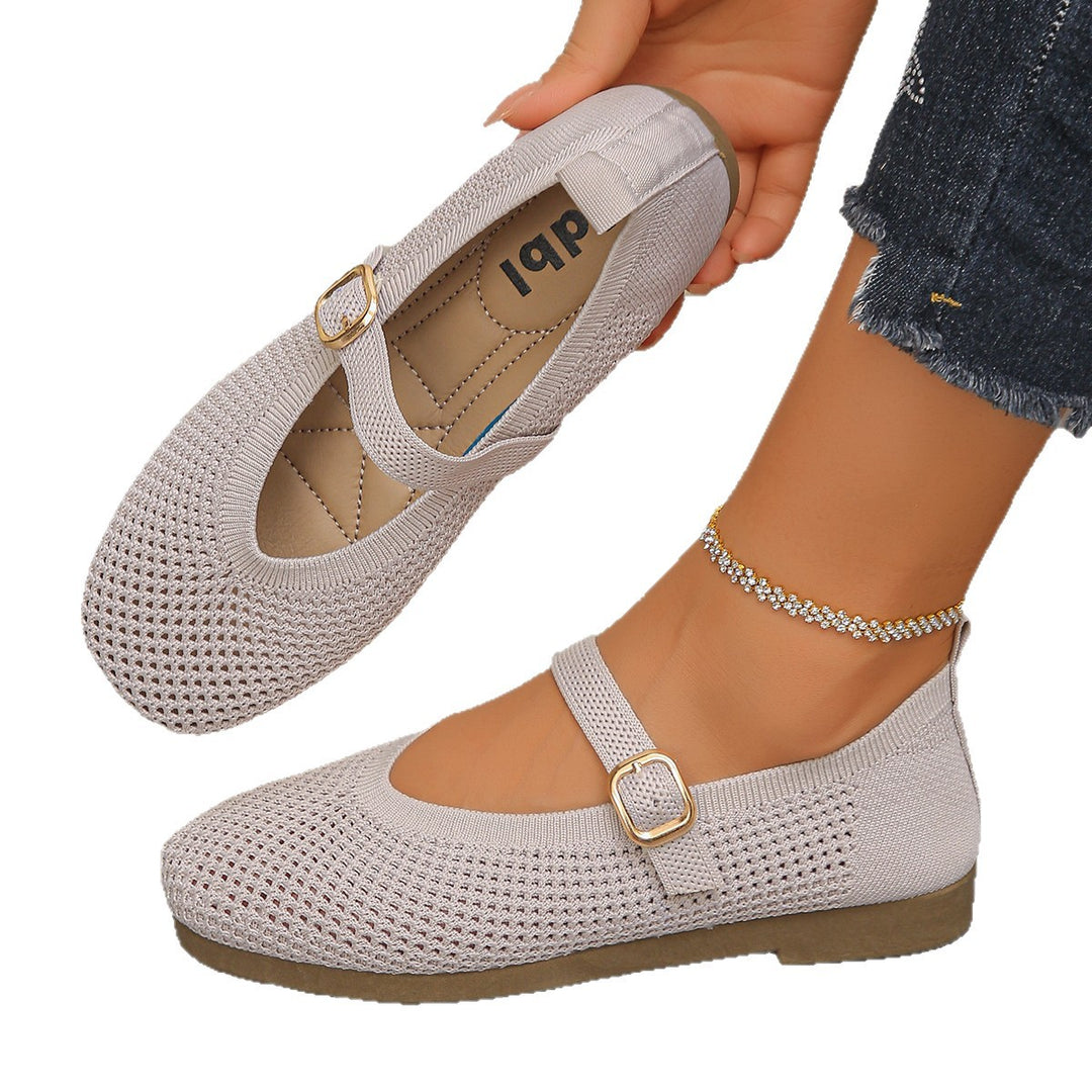 Damen bequeme Ballerinas mit modischem Lochdesign und dekorativem Riemchen R&B
