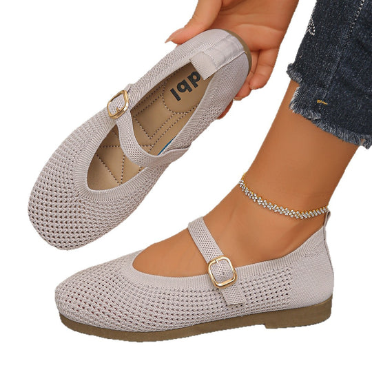 Damen bequeme Ballerinas mit modischem Lochdesign und dekorativem Riemchen R&B