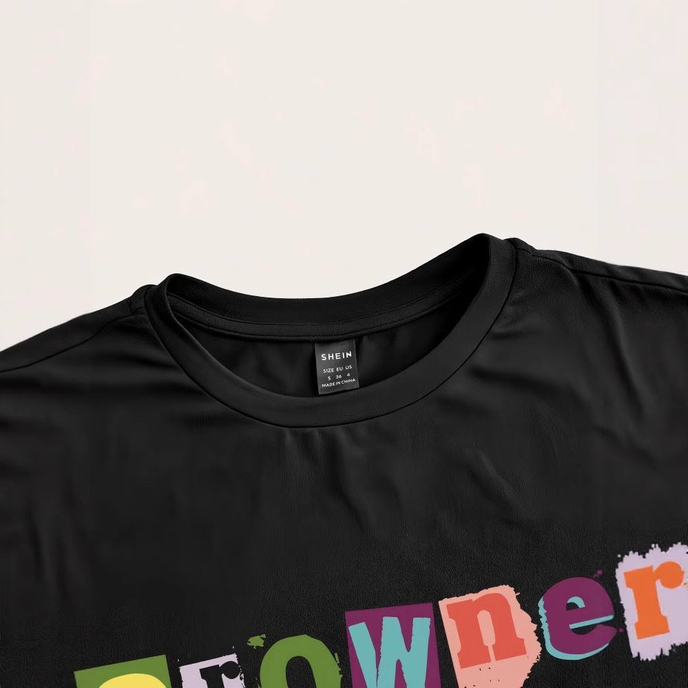 Damen Crop-T-Shirt mit kreativem unvergesslichem Statement R&B