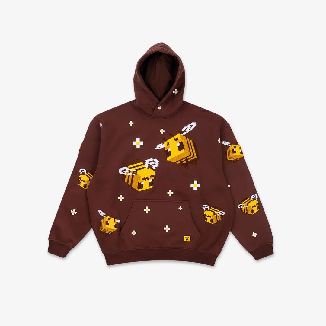 Unisex nan Kapuzenpullover mit eingestricktem Pixel-Bienenmotiv und aufgesetzter Kängurutasche R&B
