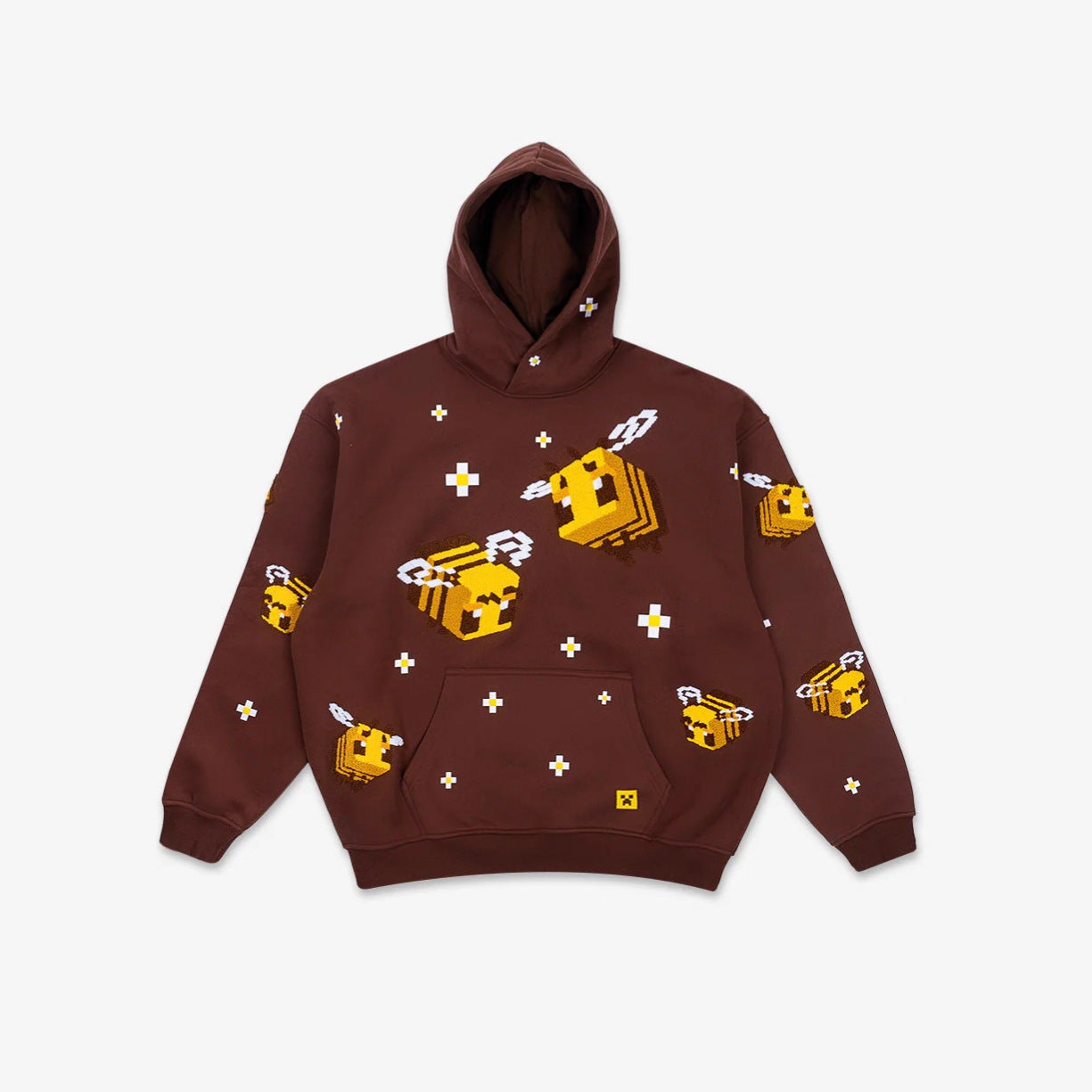 Unisex nan Kapuzenpullover mit eingestricktem Pixel-Bienenmotiv und aufgesetzter Kängurutasche R&B