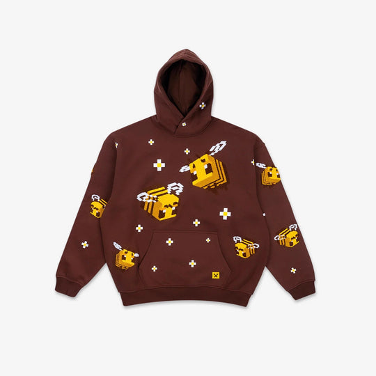 Unisex nan Kapuzenpullover mit eingestricktem Pixel-Bienenmotiv und aufgesetzter Kängurutasche R&B