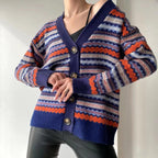 Damen lässiger Strickcardigan mit buntem Muster und Knopfleiste R&B