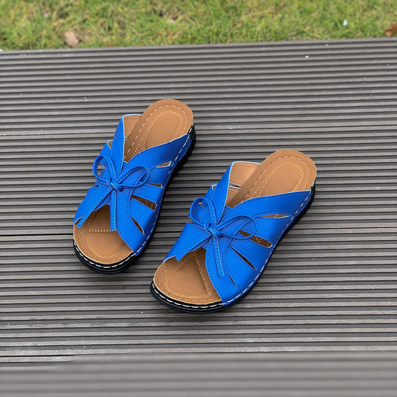 Damen Komfortable und modische Zehentrenner-Sandalen mit Schleifen-Design R&B