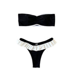 Damen Bandeau-Bikini mit Rüschendetails und kontrastierenden Akzenten