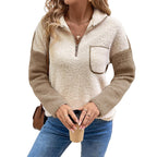 Damen Fleece-Pullover mit halbem Reißverschluss und Taschen R&B