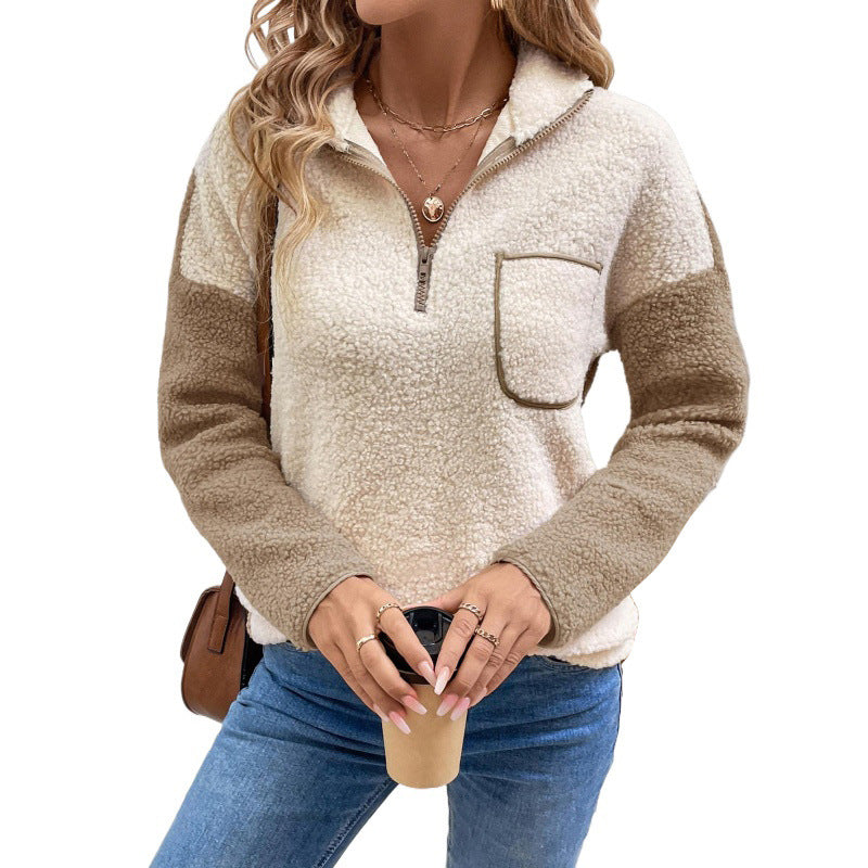 Damen Fleece-Pullover mit halbem Reißverschluss und Taschen R&B