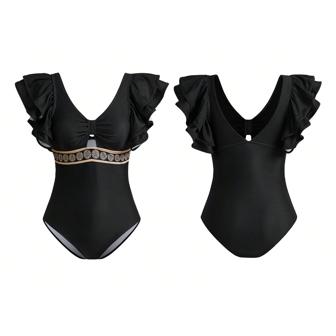 Damen Badeanzug mit eleganten Rüschendetails und passendem Saumrock R&B