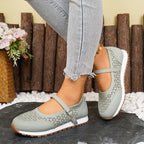 Damen Atmungsaktive Ballerinas mit elegantem Lochmuster und verstellbarem Riemen R&B