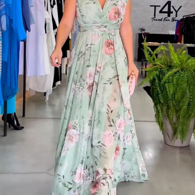 Damen Maxikleid mit fließendem Schnitt und eleganten Rüschendetails EB