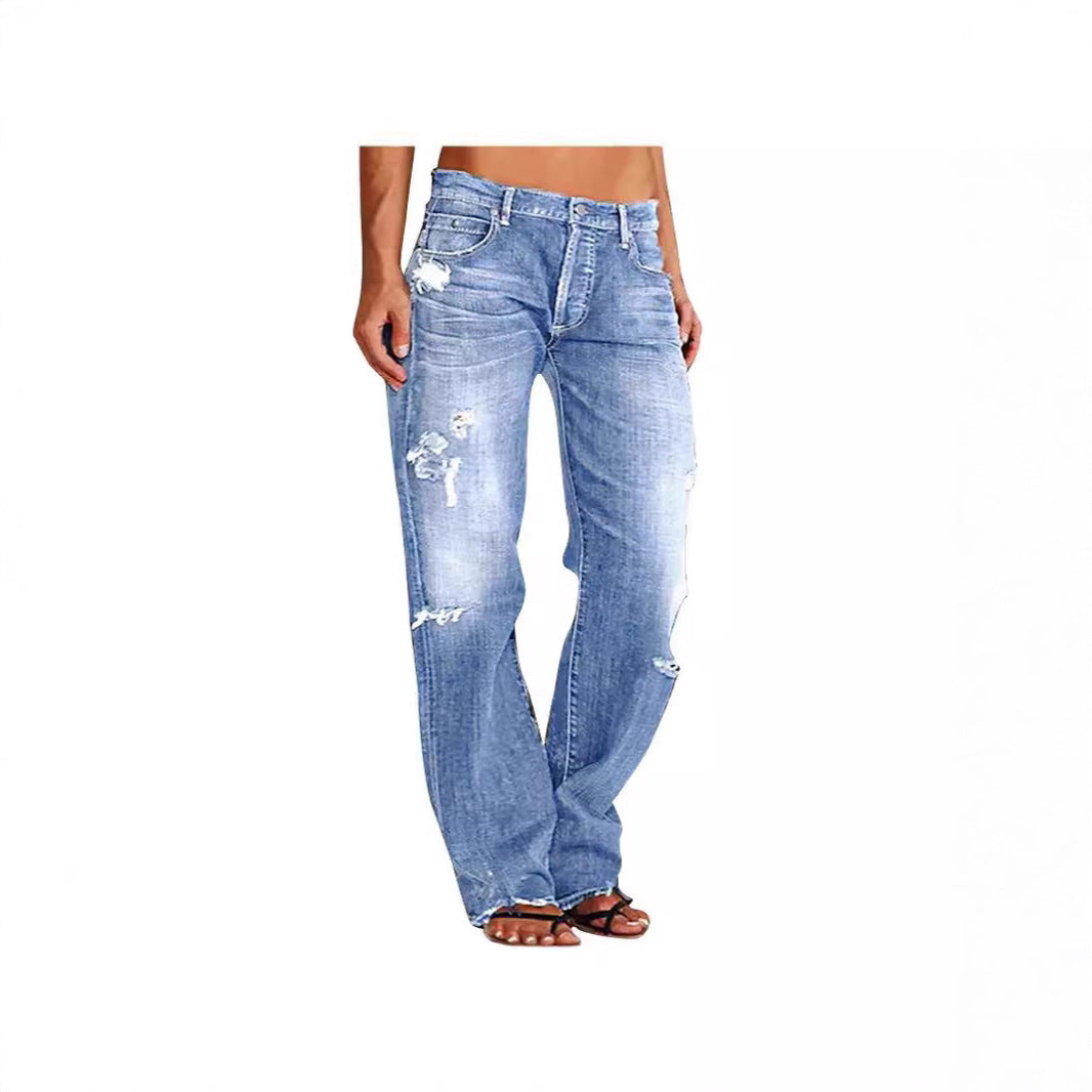 Damen Destroyed Jeans mit weitem Bein und lässiger Passform