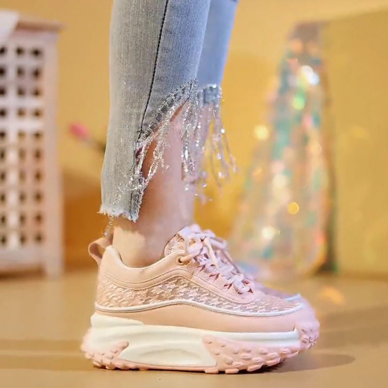 Damen Modische Chunky Sneakers mit luftiger Mesh-Oberfläche und verstärktem Fersenbereich R&B