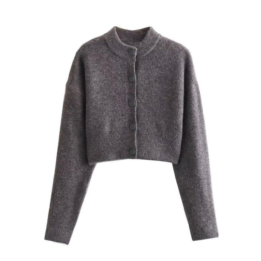 Damen cropped Strickjacke mit modernen Knöpfen R&B