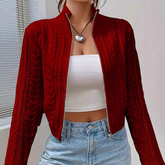 Damen Design Strickjacke mit innovativem Zopfmuster und eleganten Details R&B