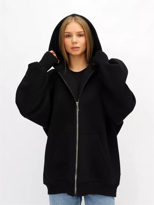 Damen lässiger Oversized Zip-Hoodie mit tiefen Taschen R&B