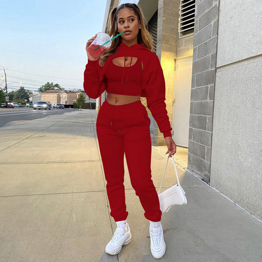 Damen Sportlicher Zweiteiler mit cropped Hoodie und bequemen Jogginghosen R&B