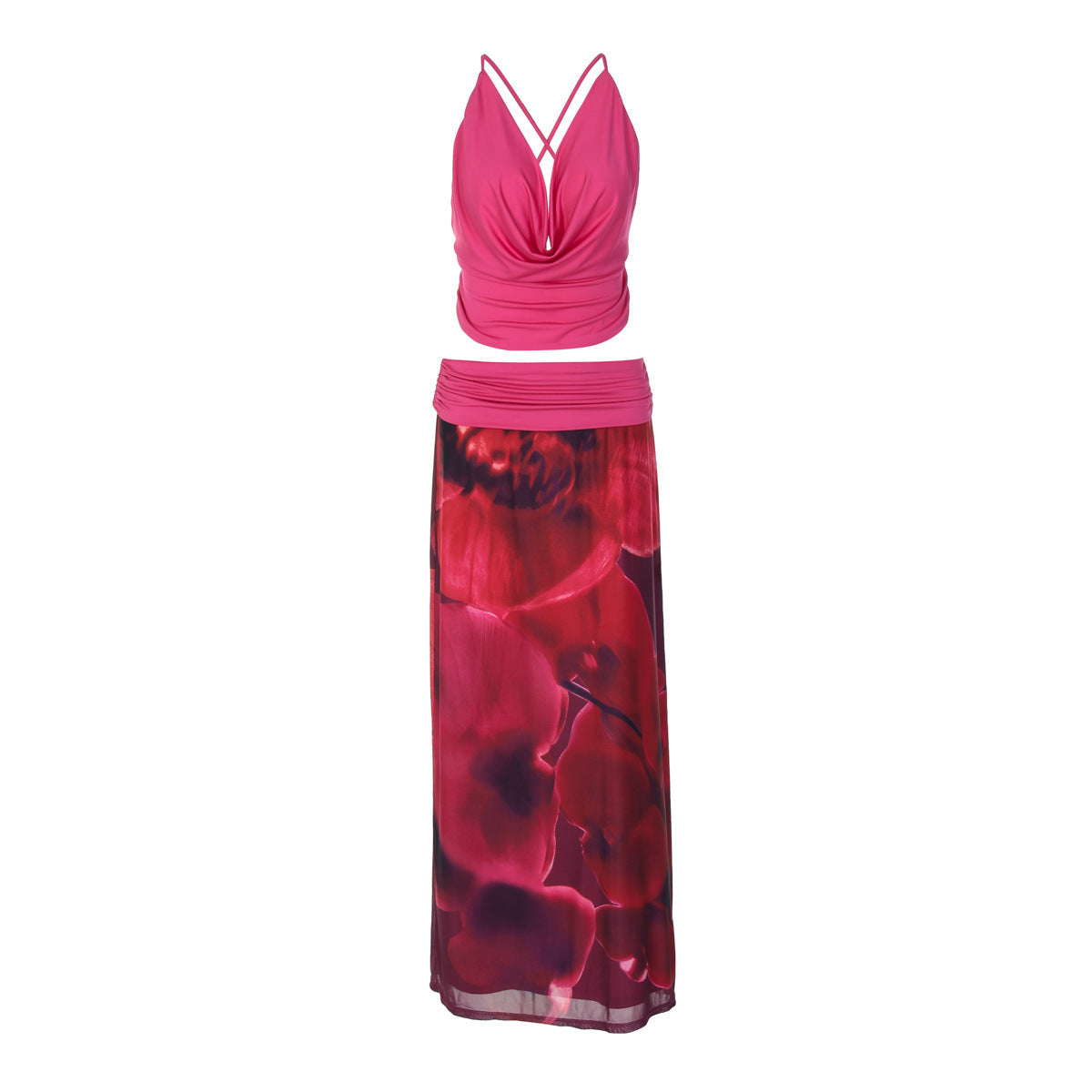 Damen Boho Maxikleid mit raffiniertem Oberteil und floraler Drapierung R&B
