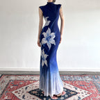 Damen Maxikleid mit floralem Design und elegantem Stehkragen R&B