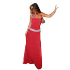Damen elegantes Maxikleid mit schimmerndem Halterdesign und glitzerndem Taillengürtel R&B